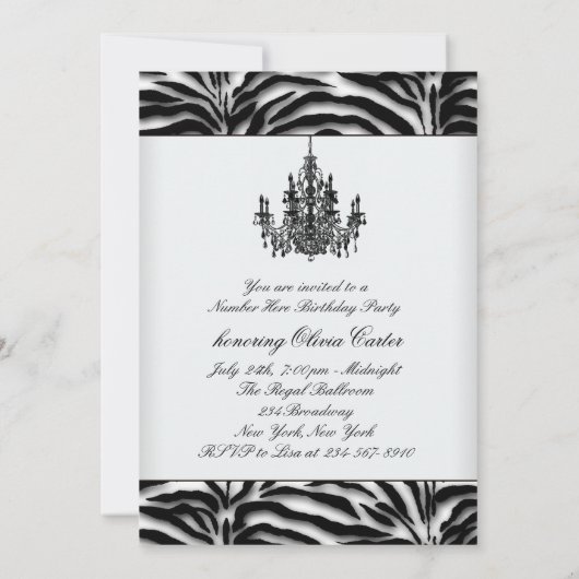 Zebra kroonluchter vrouwen Zebra verjaardagsfeestj Kaart (Achterkant)