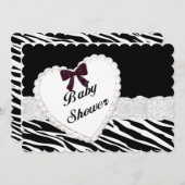 Zebra Lace Heart Baby shower Invitation Kaart (Voorkant / Achterkant)