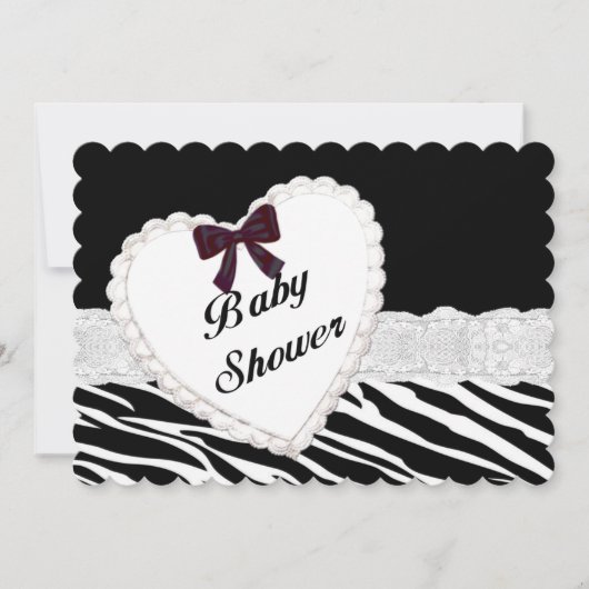 Zebra Lace Heart Baby shower Invitation Kaart (Voorkant)