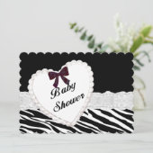 Zebra Lace Heart Baby shower Invitation Kaart (Staand voorkant)