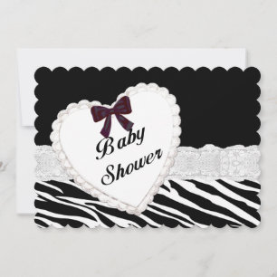 Zebra Lace Heart Baby shower Invitation Kaart