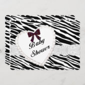 Zebra Lace Heart Baby shower Invitation Kaart (Voorkant / Achterkant)