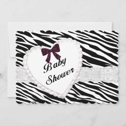 Zebra Lace Heart Baby shower Invitation Kaart (Voorkant)