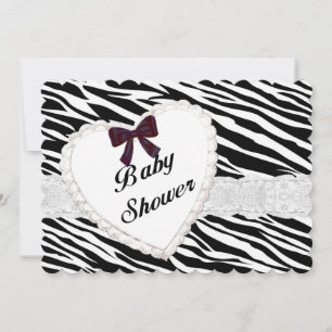 Zebra Lace Heart Baby shower Invitation Kaart