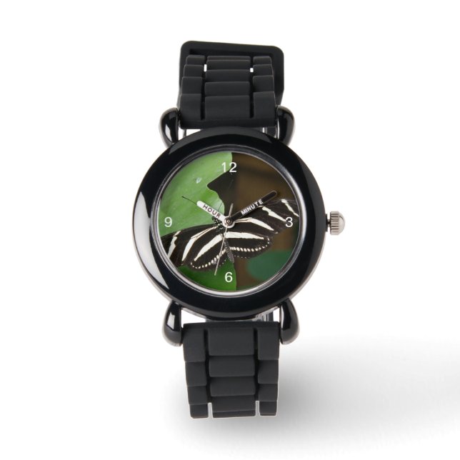  Zebra langwerpige vlinder Glitter Watch Horloge (Voorkant)