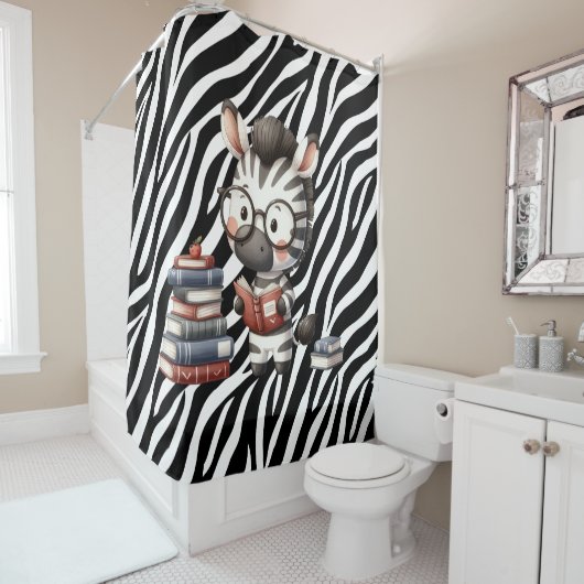Zebra leesboeken. douchegordijn (In situ)