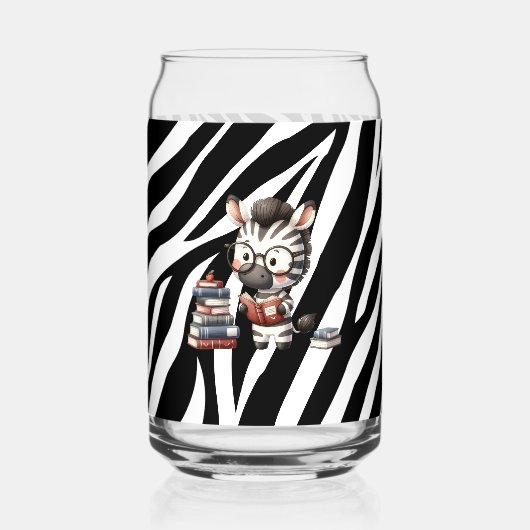 Zebra leest boeken. blikvorm glas (Voorkant)