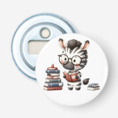 Zebra leest boeken. button flesopener (Voorkant)
