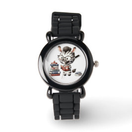 Zebra leest boeken. horloge