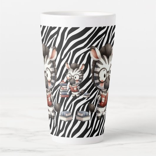 Zebra leest boeken. latte mok (Voorkant)