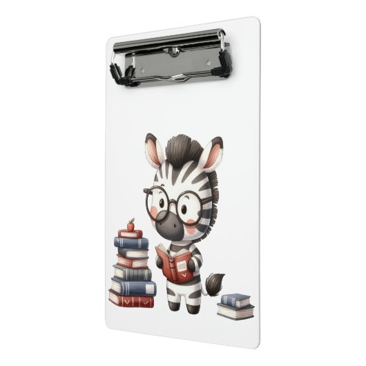 Zebra leest boeken. mini klembord (Angled2)
