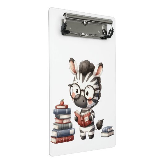 Zebra leest boeken. mini klembord (Schuin)