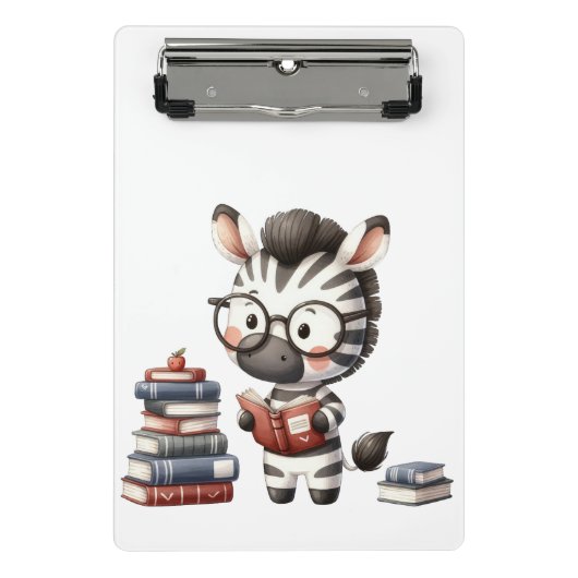Zebra leest boeken. mini klembord (Voorkant)