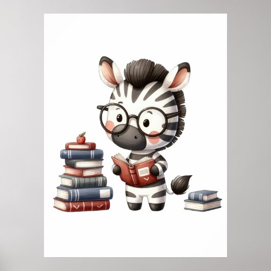 Zebra leest boeken. poster (Voorkant)