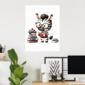 Zebra leest boeken. poster (Thuiskantoor)
