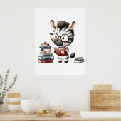 Zebra leest boeken. poster (Keuken)