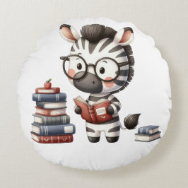 Zebra leest boeken. rond kussen