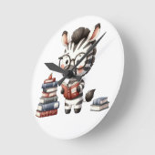 Zebra leest boeken. ronde klok (Hoek)