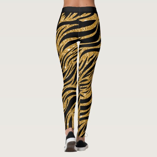 Zebra Leggings Vrouwen, Gold Glitter-look en zwart (Achterkant)