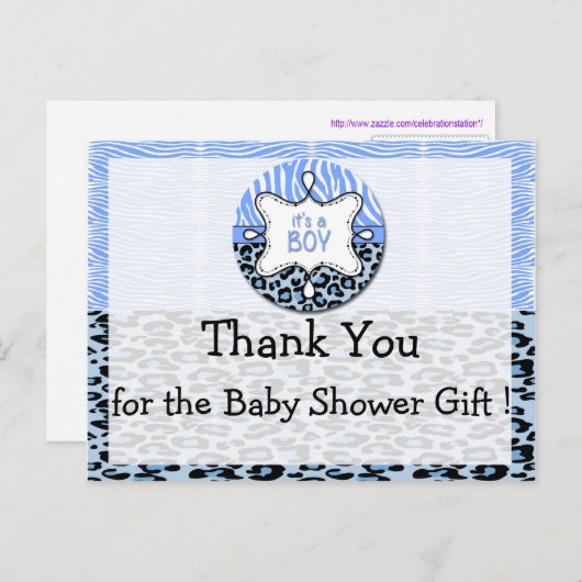 Zebra, Leopard Boy Baby shower Dank u Briefkaarten (Voorkant / Achterkant)