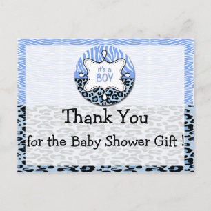 Zebra, Leopard Boy Baby shower Dank u Briefkaarten