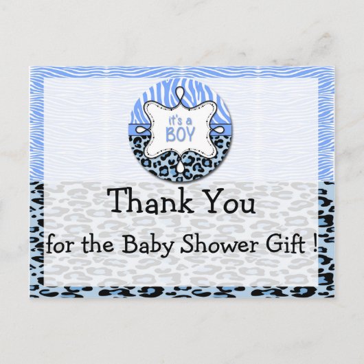 Zebra, Leopard Boy Baby shower Dank u Briefkaarten (Voorkant)