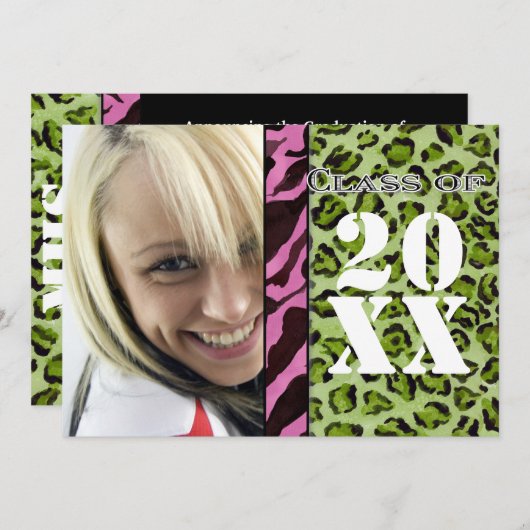 Zebra Leopard Print, Afstuderen aankondiging (Voorkant / Achterkant)