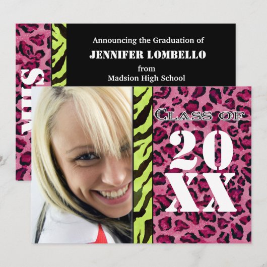 Zebra Leopard Print, Afstuderen aankondiging (Voorkant / Achterkant)