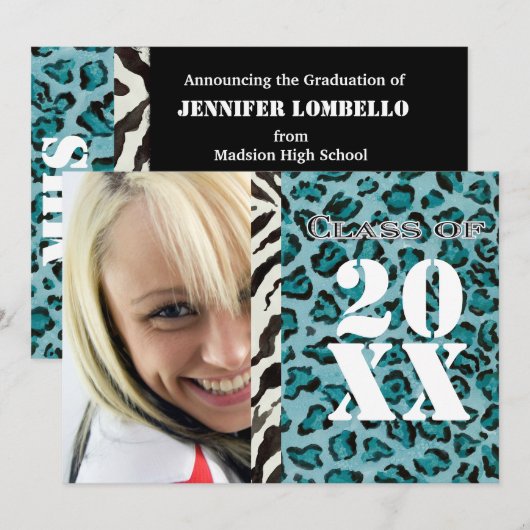 Zebra Leopard Print, Afstuderen aankondiging (Voorkant / Achterkant)