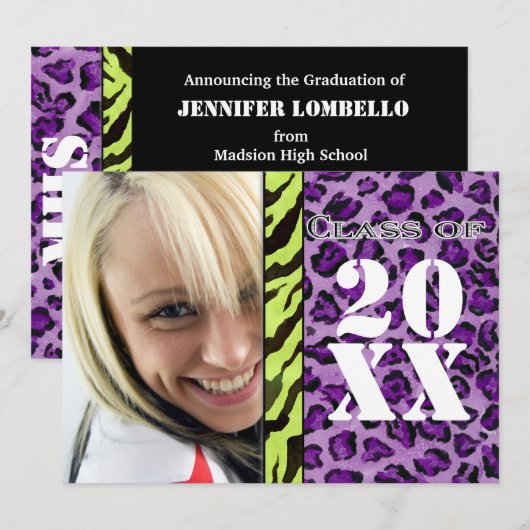 Zebra Leopard Print, Afstuderen aankondiging (Voorkant / Achterkant)