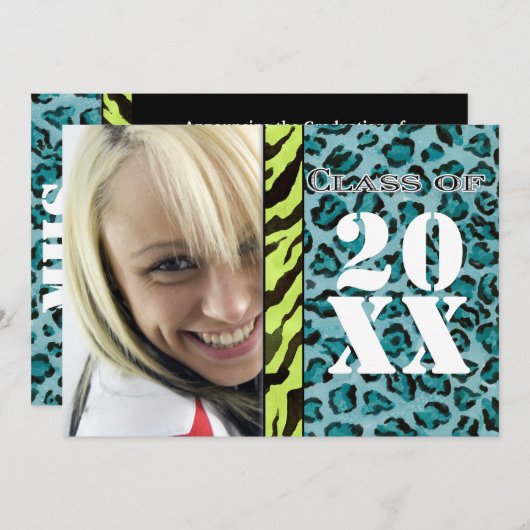 Zebra Leopard Print, Afstuderen aankondiging (Voorkant / Achterkant)