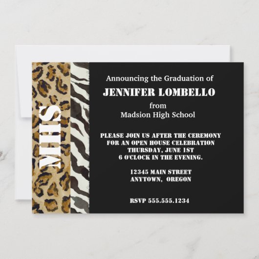 Zebra Leopard Print, Afstuderen aankondiging (Achterkant)