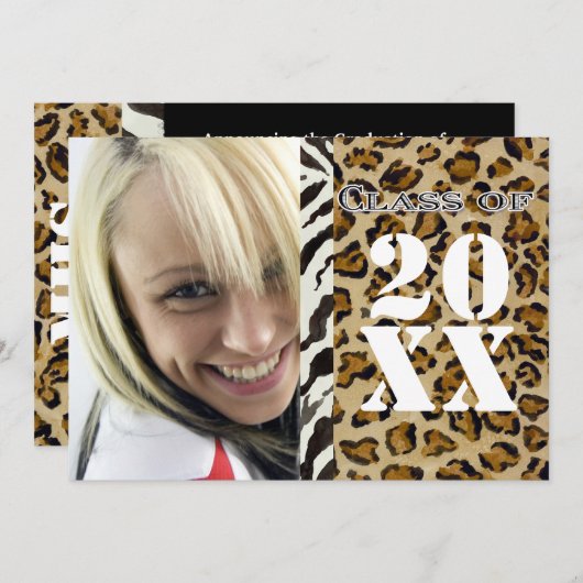 Zebra Leopard Print, Afstuderen aankondiging (Voorkant / Achterkant)