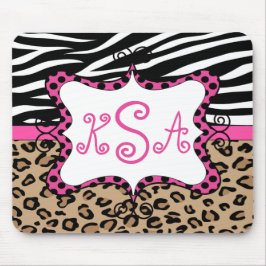 Zebra Leopard Print Persoonlijk Monogram Muismat