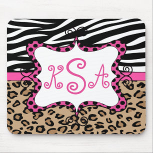 Zebra Leopard Print Persoonlijk Monogram Muismat