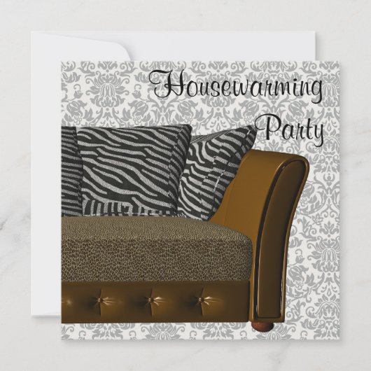 Zebra Leopard Sofa Damask Housewarming Party Kaart (Voorkant)