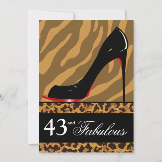 Zebra Leopard Stiletto 43rd Birthday Safari Party Kaart (Voorkant)