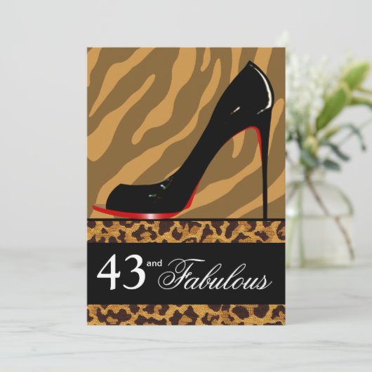 Zebra Leopard Stiletto 43rd Birthday Safari Party Kaart (Staand voorkant)