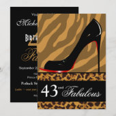 Zebra Leopard Stiletto 43rd Birthday Safari Party Kaart (Voorkant / Achterkant)