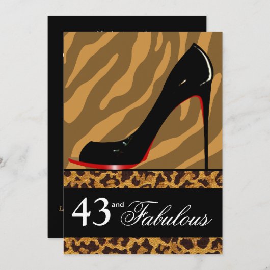 Zebra Leopard Stiletto 43rd Birthday Safari Party Kaart (Voorkant / Achterkant)