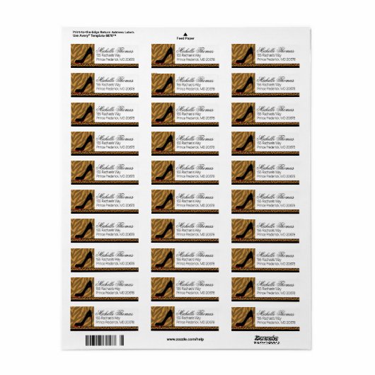 Zebra Leopard Stiletto Party Etiket (Full Sheet)