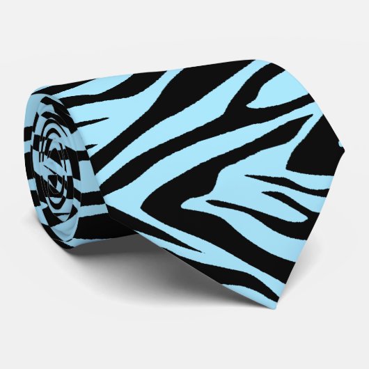 Zebra Licht Blauw en Zwart Stropdas (Opgerold)
