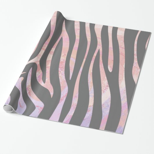 Zebra Licht grijs en roze afdrukken Cadeaupapier (Uitgerold)