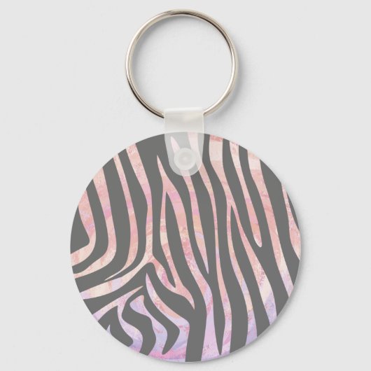 Zebra Licht grijs en roze afdrukken Sleutelhanger (Voorkant)
