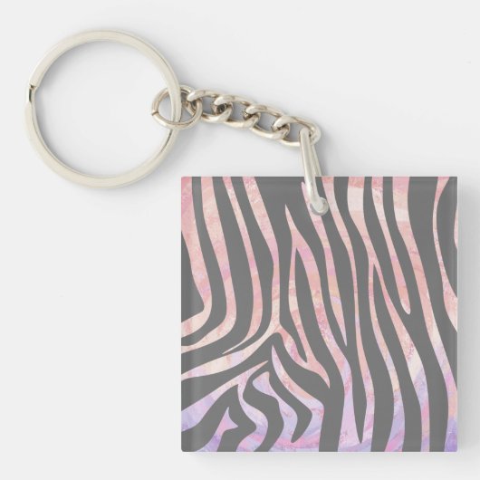 Zebra Licht grijs en roze afdrukken Sleutelhanger (Voorkant)