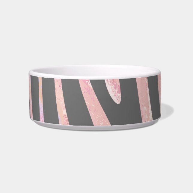 Zebra Lichtgrijs en Roze Print Voerbakje (Rechts)