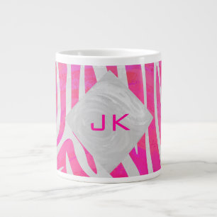 Zebra Lichtroze en Wit met Monogram Grote Koffiekop