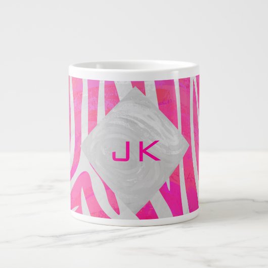 Zebra Lichtroze en Wit met Monogram Grote Koffiekop (Voorkant)