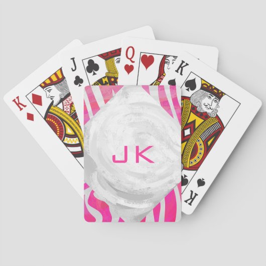 Zebra Lichtroze en Wit met Monogram Pokerkaarten (Achterkant)