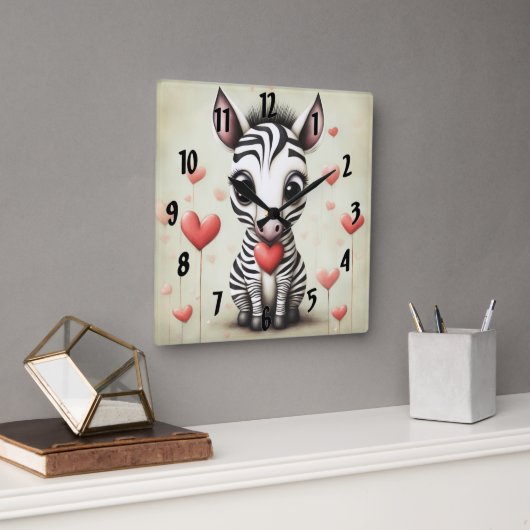 Zebra Liefde 1 Vierkante Klok (Kantoor)